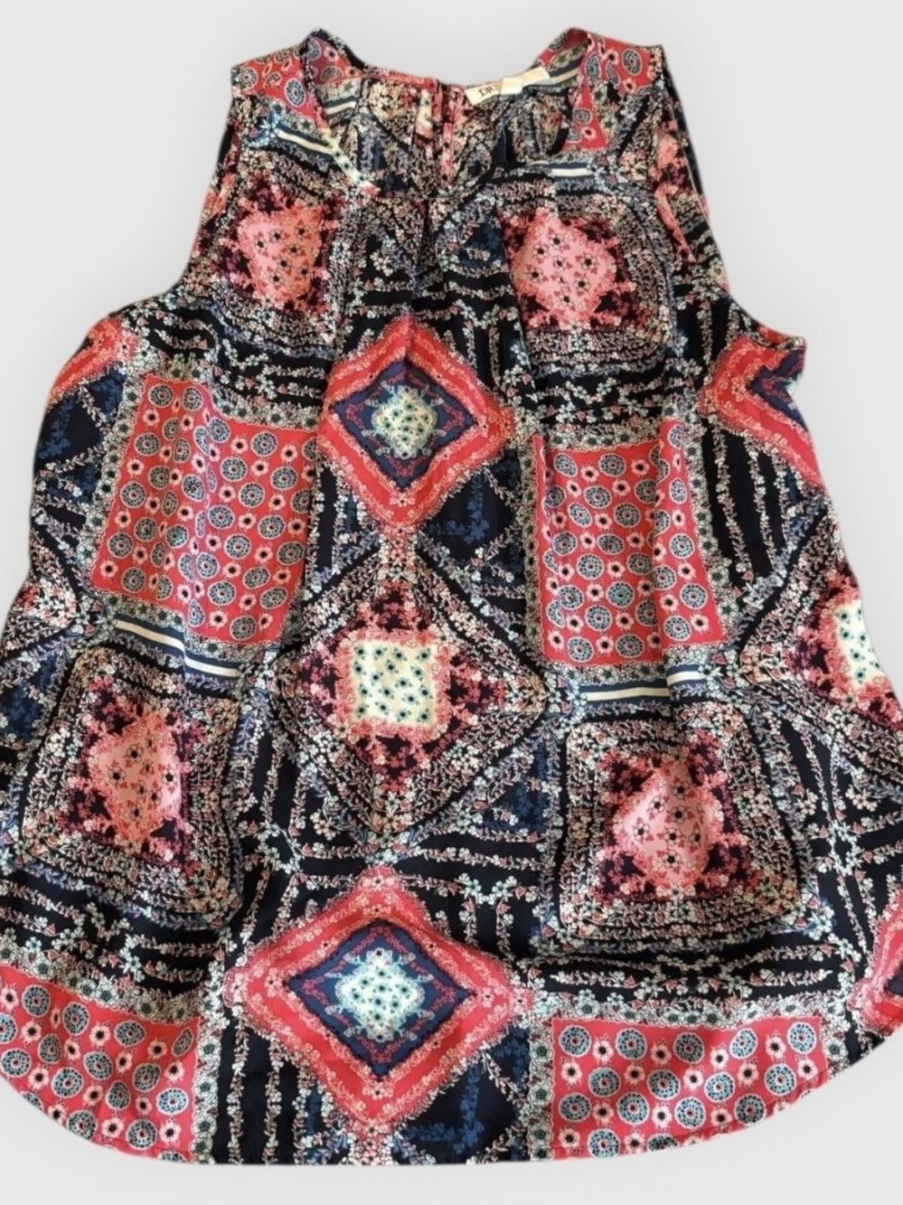 DR2 Patchwork Boho Sleeveless Blouse Tank LG EUC